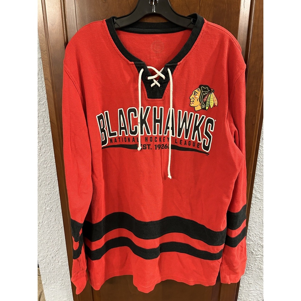 NHL Chicago Blackhawks Mens XL Hockey Sweater Tie String Long Sleeve G-III